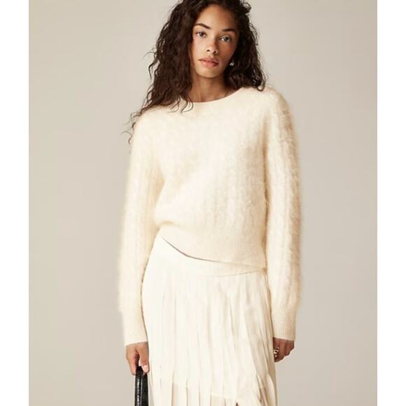 NEW J.Crew Brushed Cashmere Shrunken Cable Knit Crewneck Sweater Cream XL - Picture 1 of 12